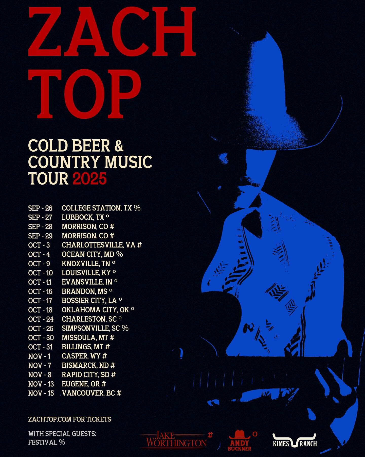 Zach Top Cold Beer & Country Music Tour Poster 2025